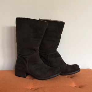 Brown suede shearling lined winter boots